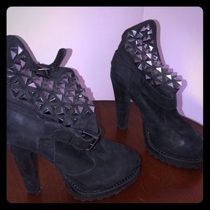 High heel boots black with studs and two buckles